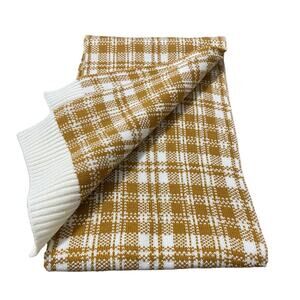 Timberland Plaid Scarf Brown White Acrylic NEW